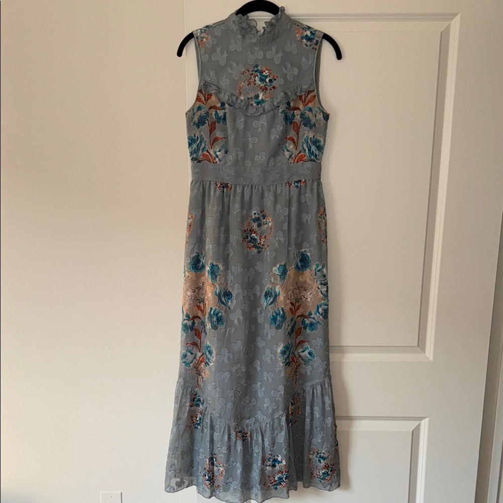 Anna Sui Ruffled Floral Sleeveless Maxi Dress